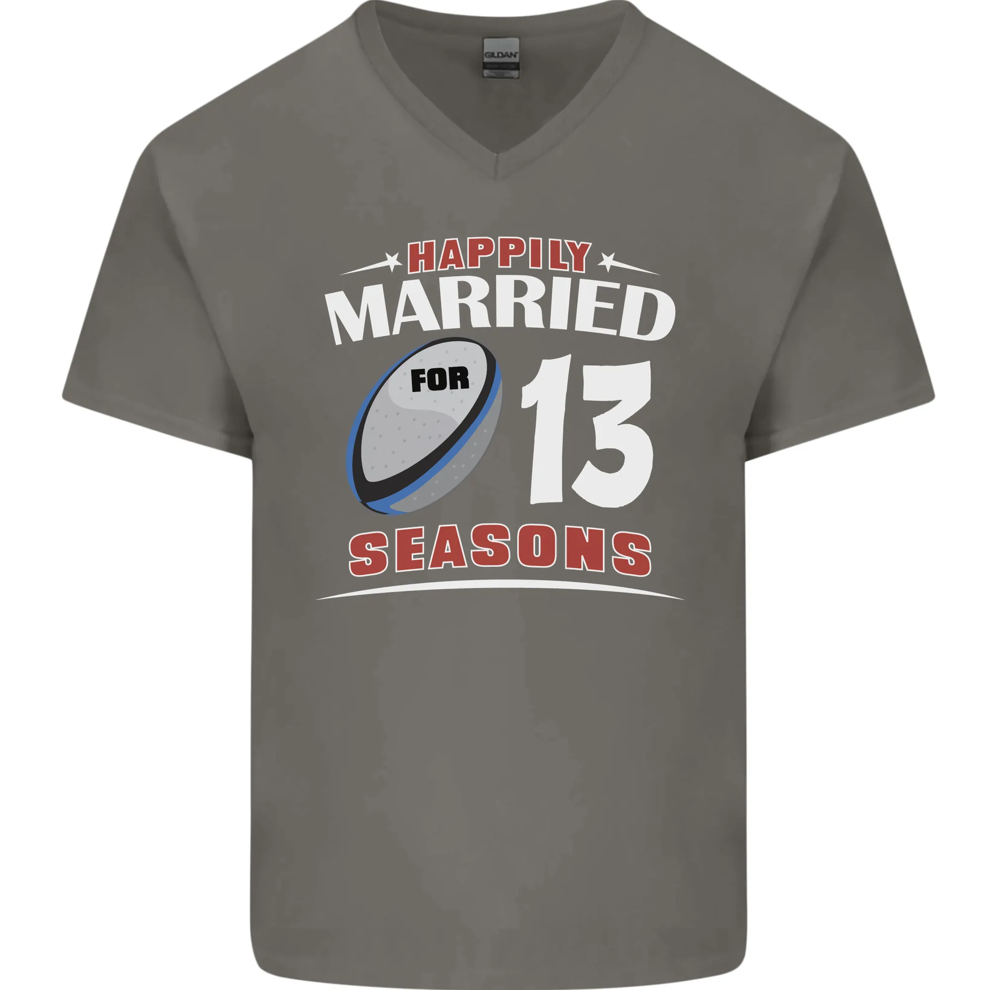 13 Year Wedding Anniversary 13th Rugby Mens V-Neck Cotton T-Shirt