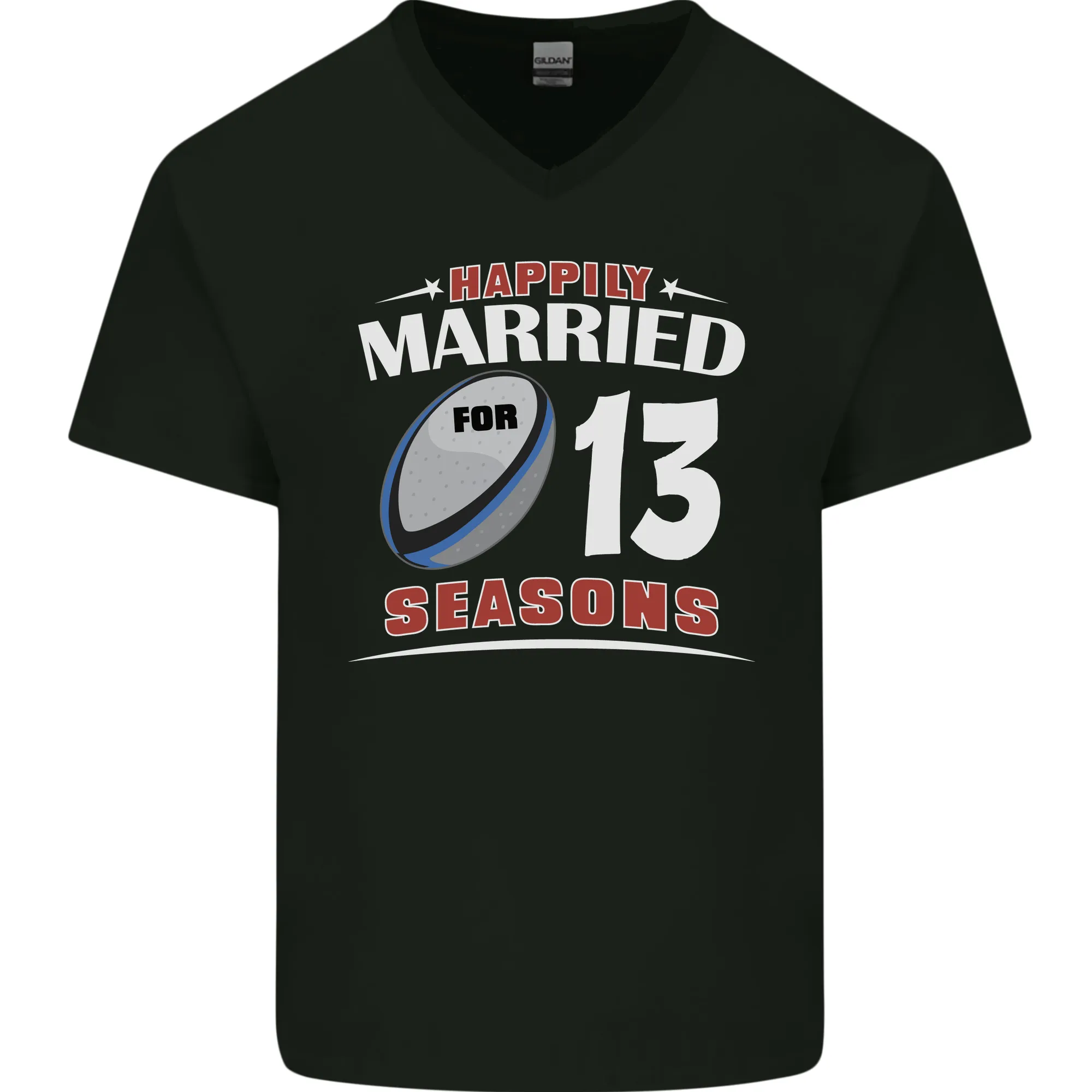 13 Year Wedding Anniversary 13th Rugby Mens V-Neck Cotton T-Shirt