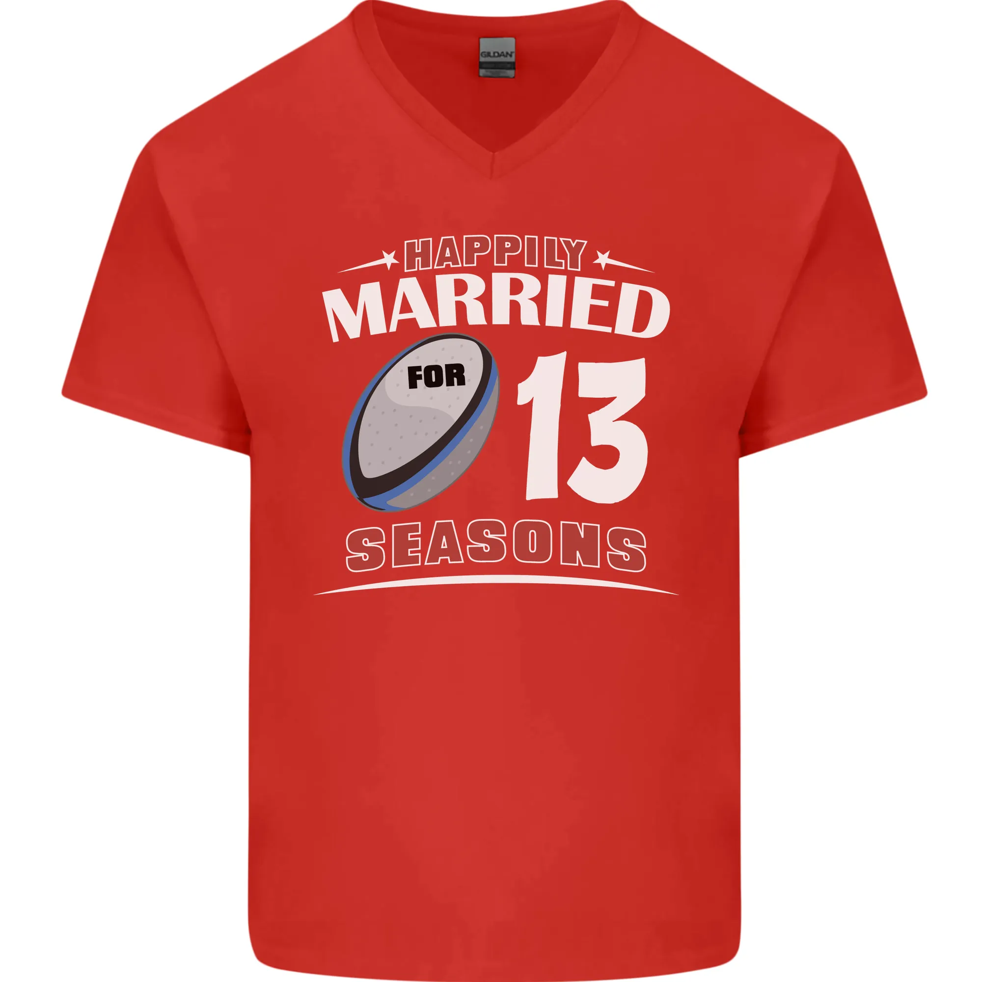 13 Year Wedding Anniversary 13th Rugby Mens V-Neck Cotton T-Shirt