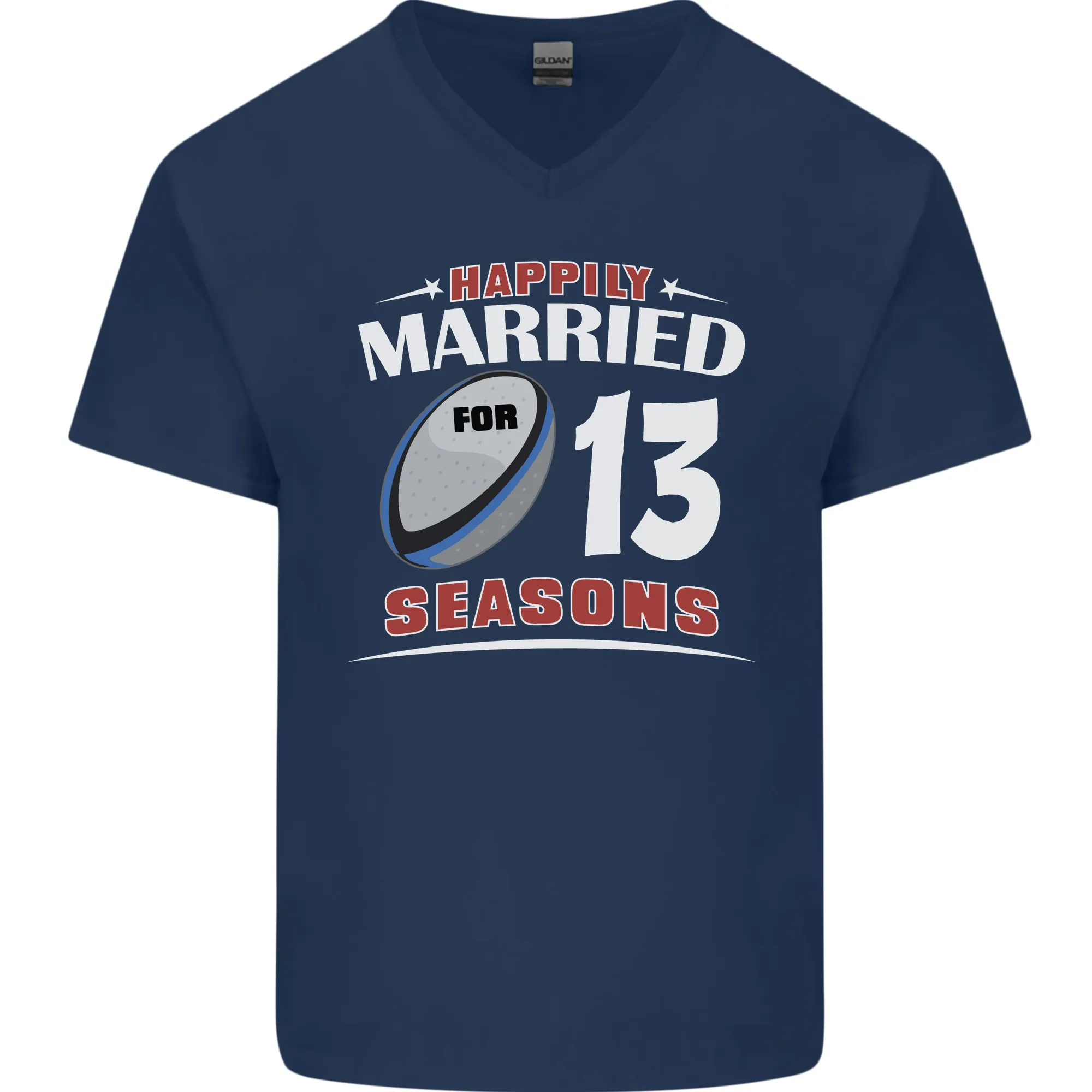 13 Year Wedding Anniversary 13th Rugby Mens V-Neck Cotton T-Shirt