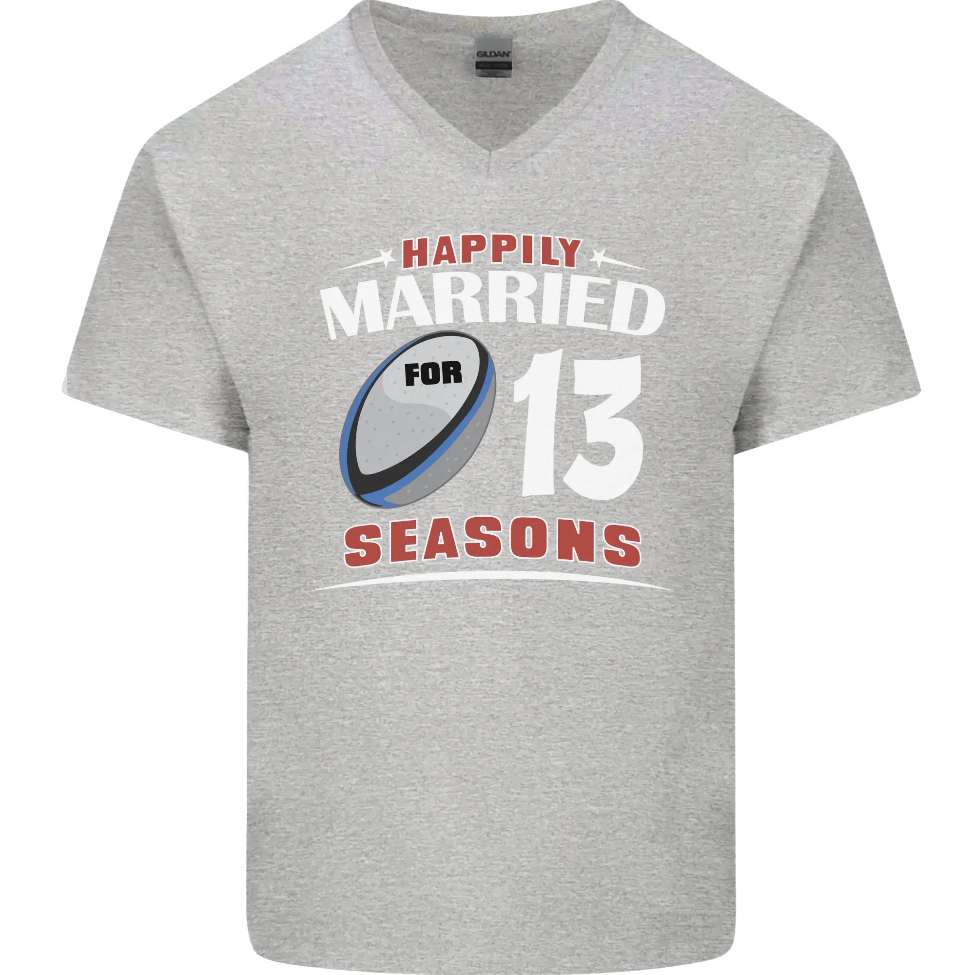 13 Year Wedding Anniversary 13th Rugby Mens V-Neck Cotton T-Shirt