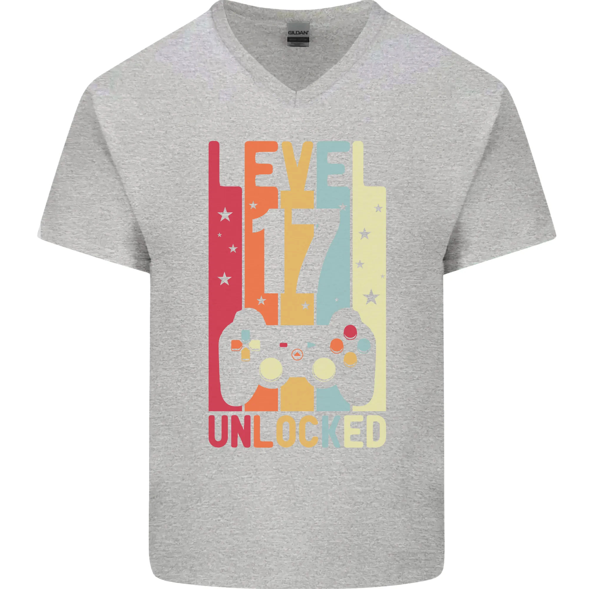 17th Birthday 17 Year Old Level Up Gaming Mens V-Neck Cotton T-Shirt