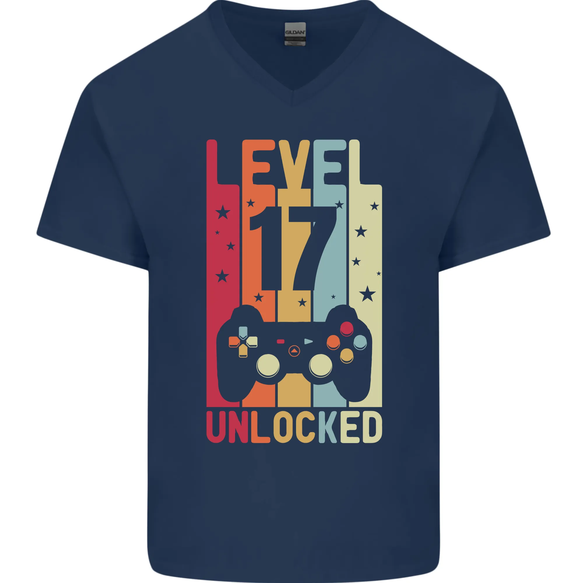 17th Birthday 17 Year Old Level Up Gaming Mens V-Neck Cotton T-Shirt