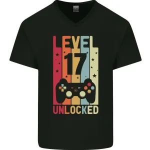 17th Birthday 17 Year Old Level Up Gaming Mens V-Neck Cotton T-Shirt