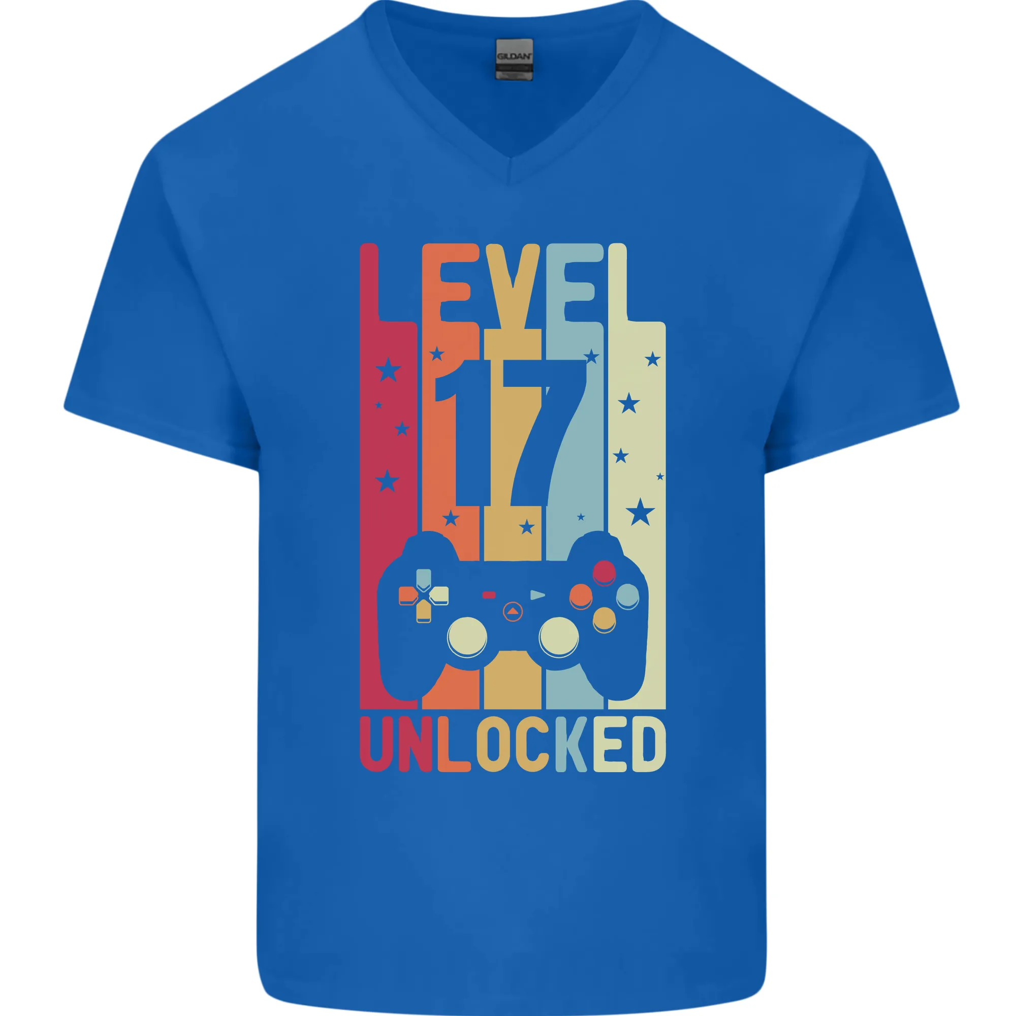 17th Birthday 17 Year Old Level Up Gaming Mens V-Neck Cotton T-Shirt