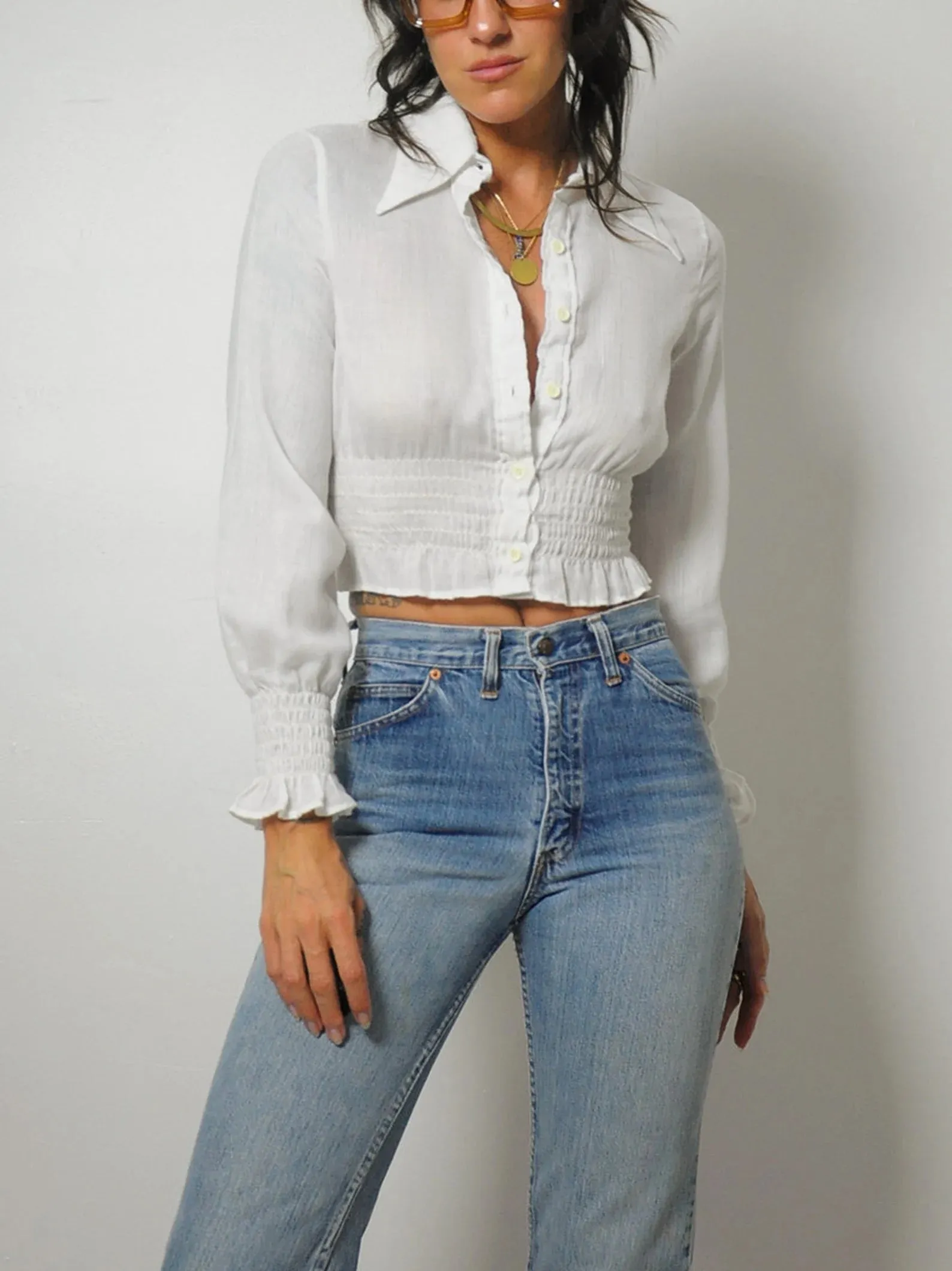 1970's Cropped Gauze Blouse