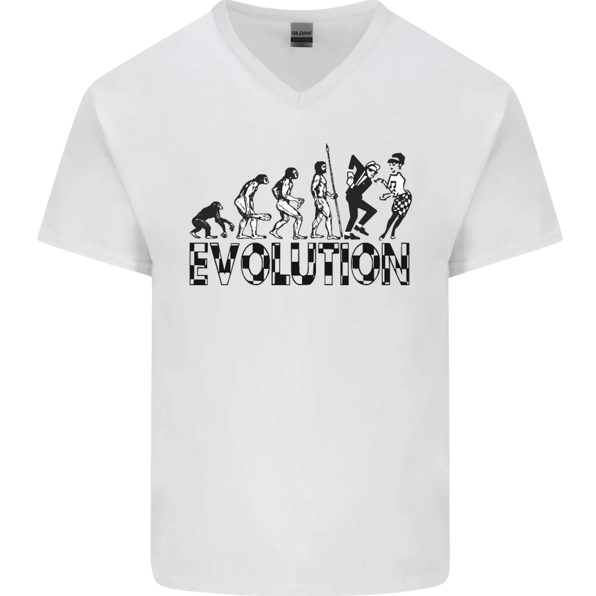 2 Tone Evolution Music 2Tone SKA Mens V-Neck Cotton T-Shirt