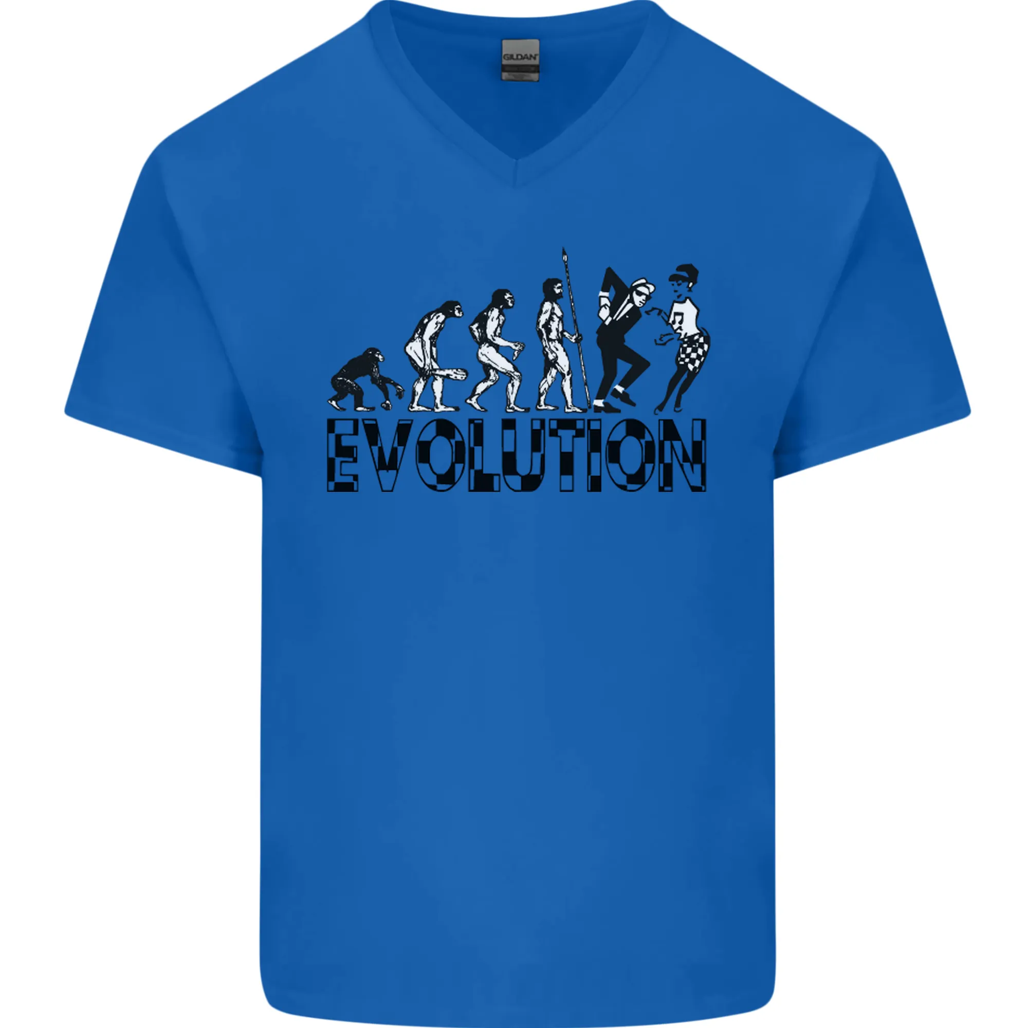 2 Tone Evolution Music 2Tone SKA Mens V-Neck Cotton T-Shirt