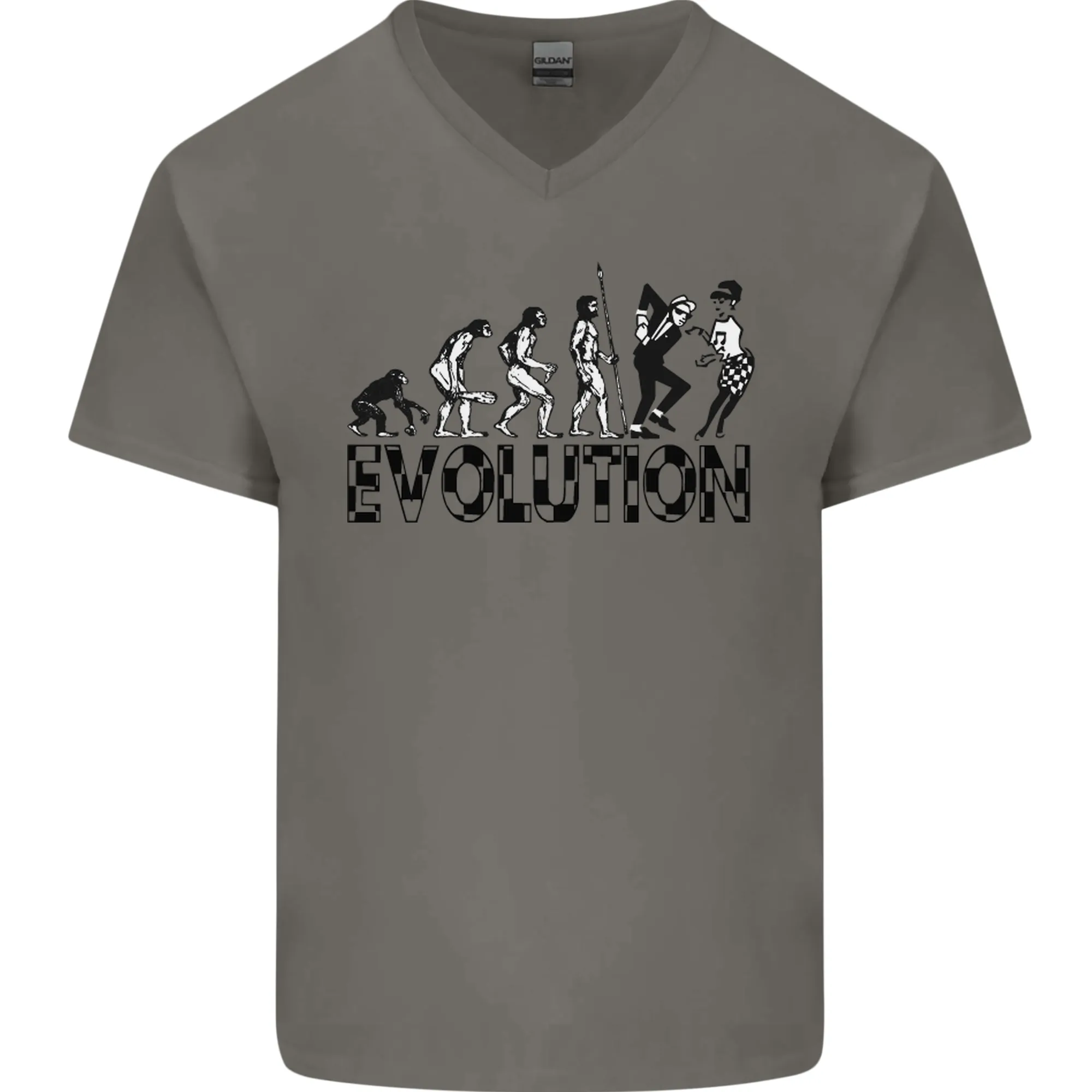 2 Tone Evolution Music 2Tone SKA Mens V-Neck Cotton T-Shirt