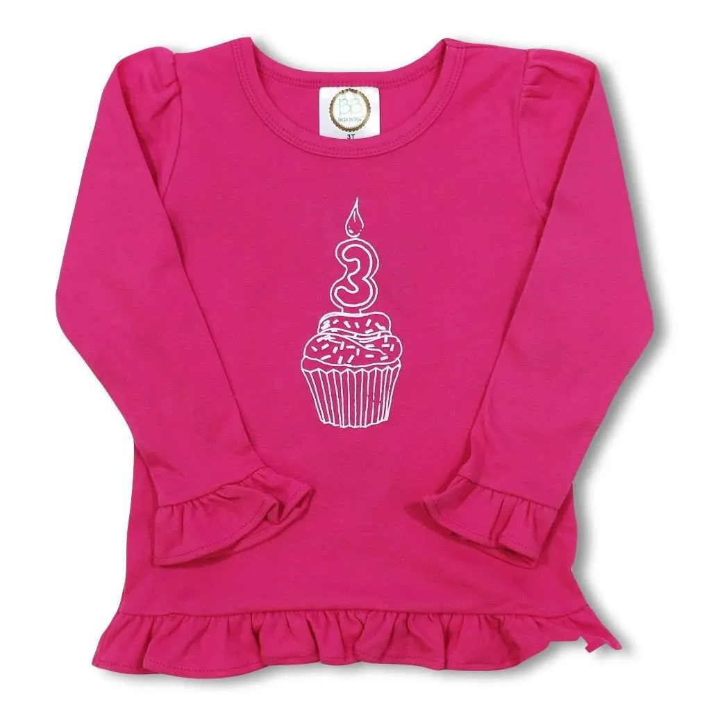 3rd Birthday Pink Long Sleeve Ruffle Tee