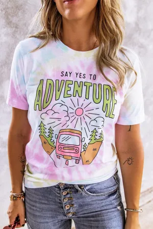 ADVENTURE AWAITS Tie-dye Print T-shirt