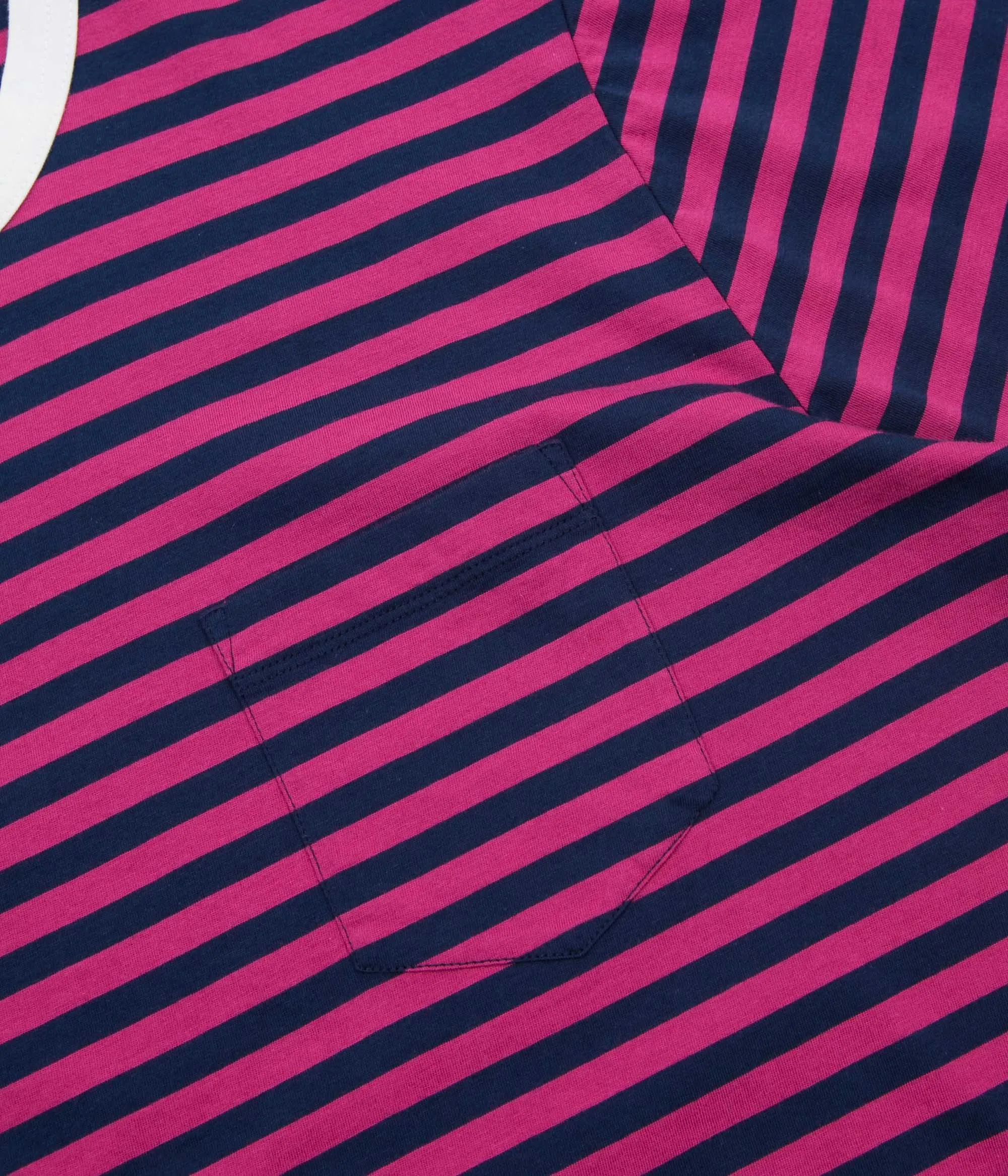 Albam Striped Pocket T-Shirt - Raspberry / Navy