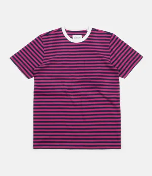 Albam Striped Pocket T-Shirt - Raspberry / Navy