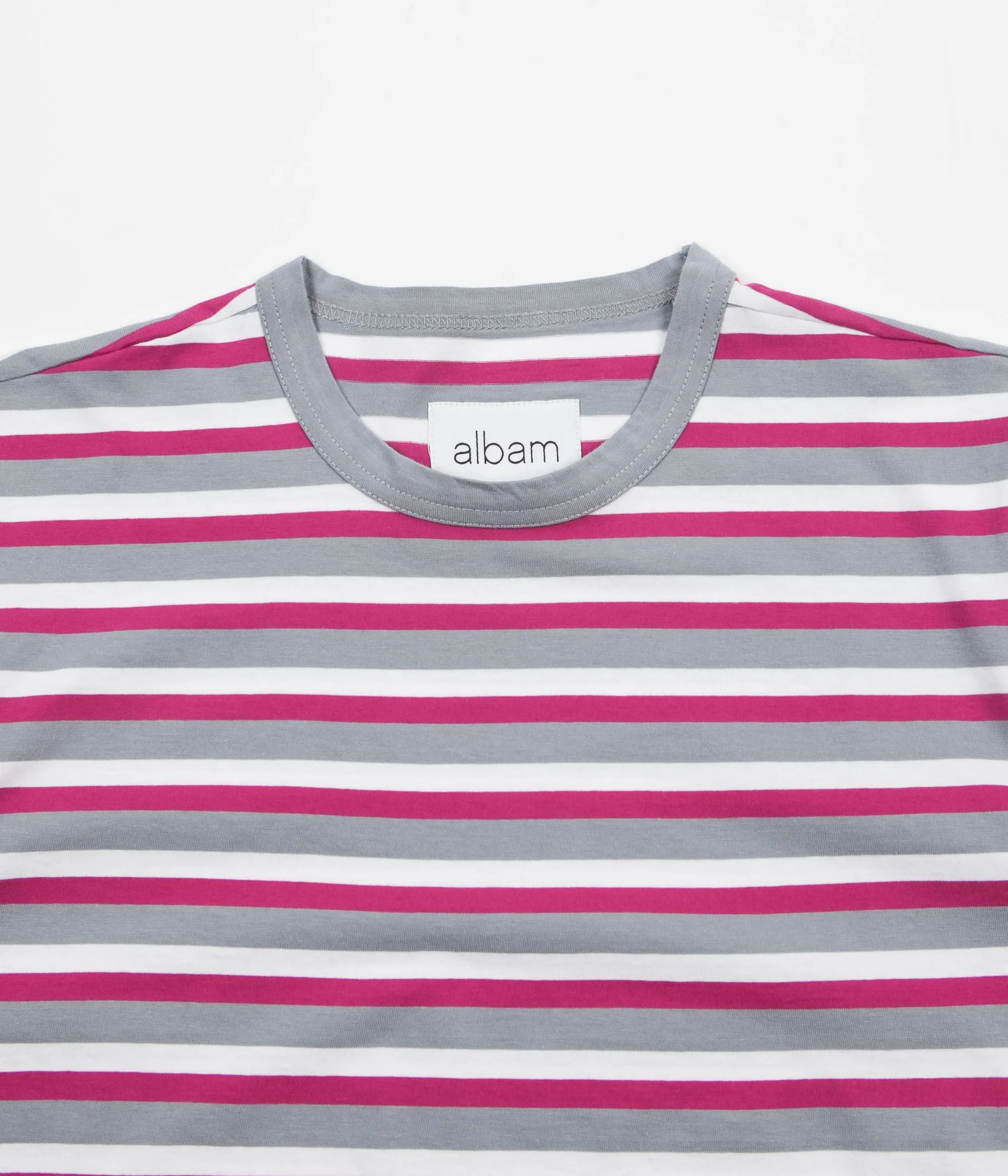 Albam Striped T-Shirt - Raspberry / Quarry / White