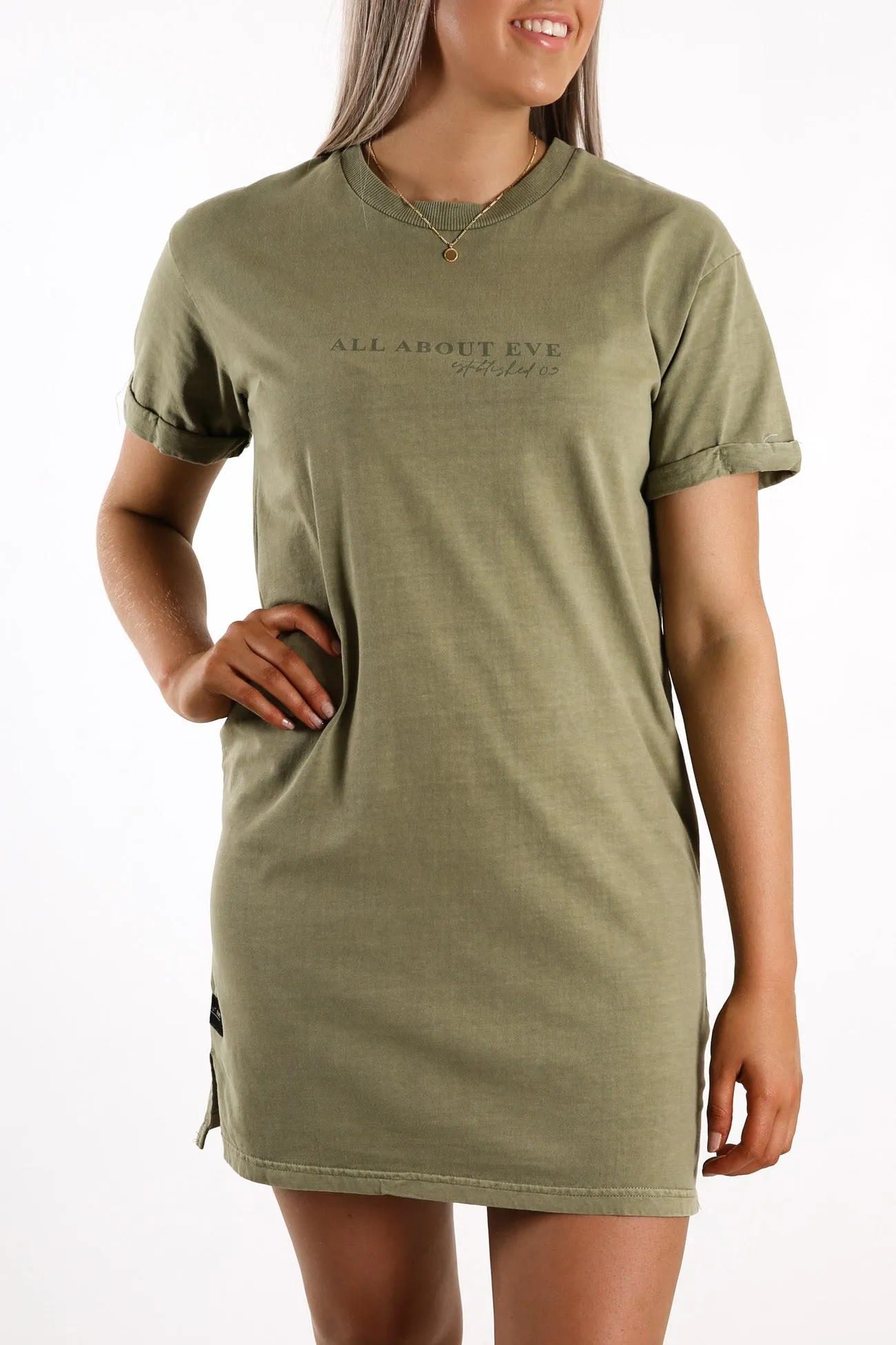 All About Eve Washed Tee Dress Khaki