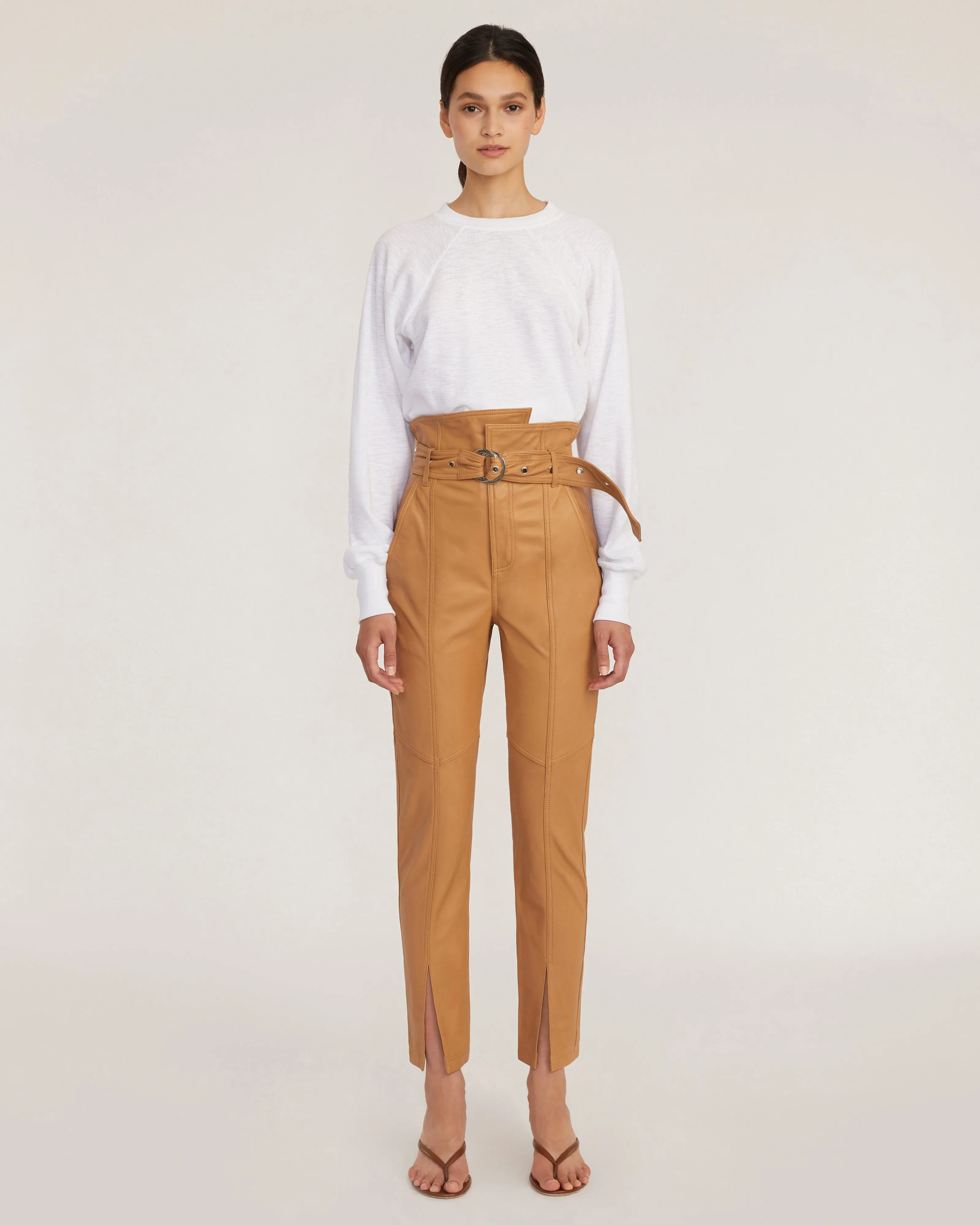 Anniston Split Hem Leather Pant in Fawn