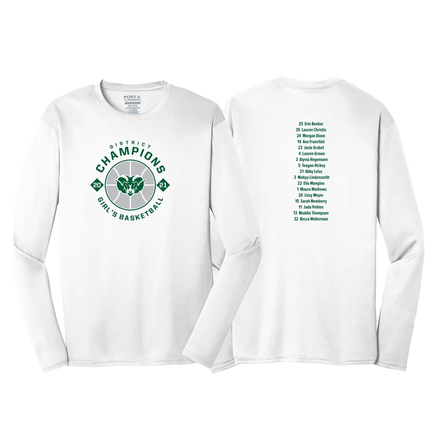 Badin Girls Basketball District Champs - Performance Long Sleeve Tee (White)