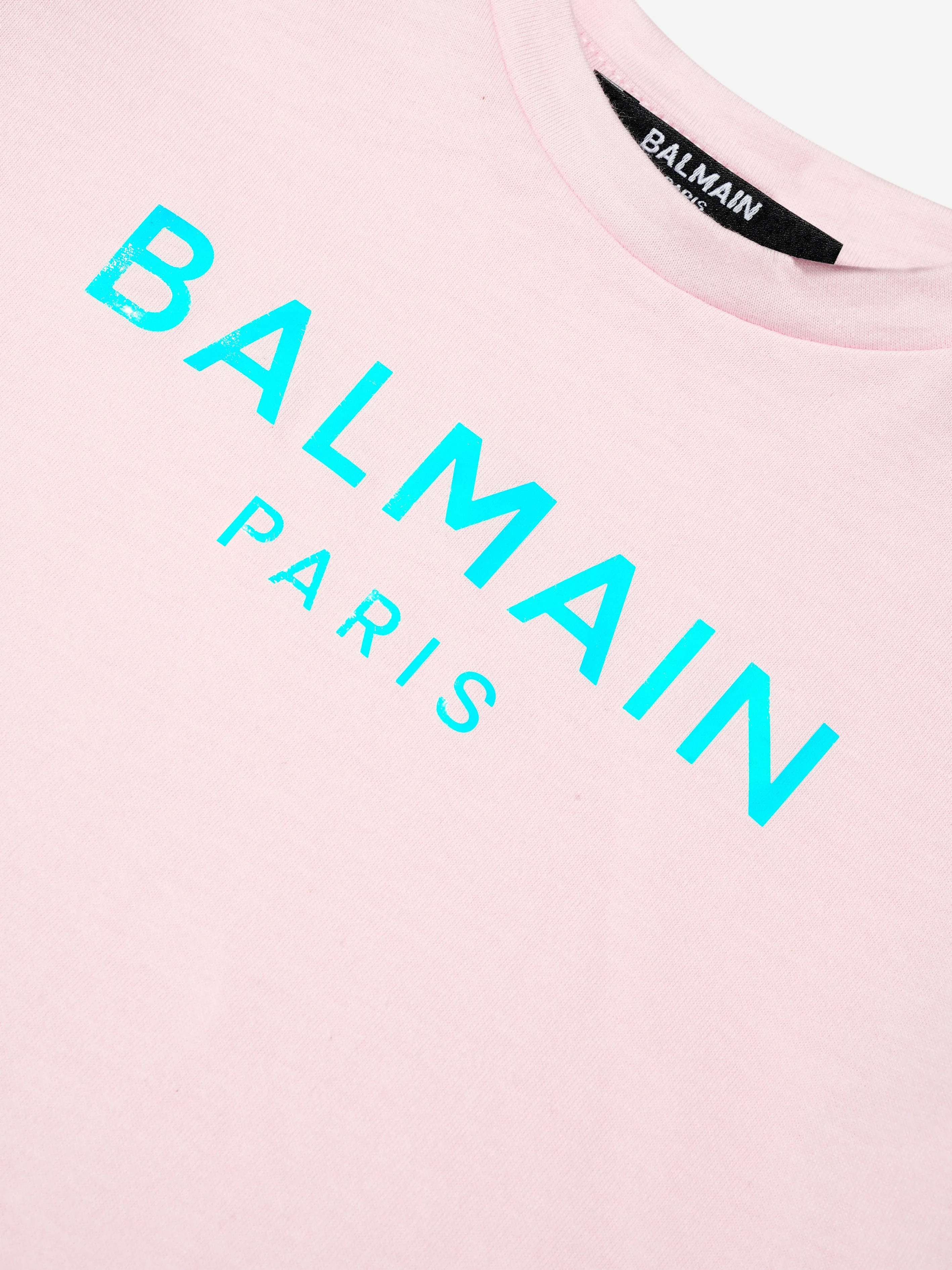 Balmain Baby Girls Logo Ruffle T-Shirt in Pink