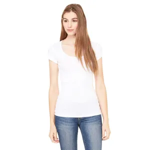 Bella   Canvas Women's White Sheer Mini Rib Short-Sleeve Scoop Neck T-Shirt