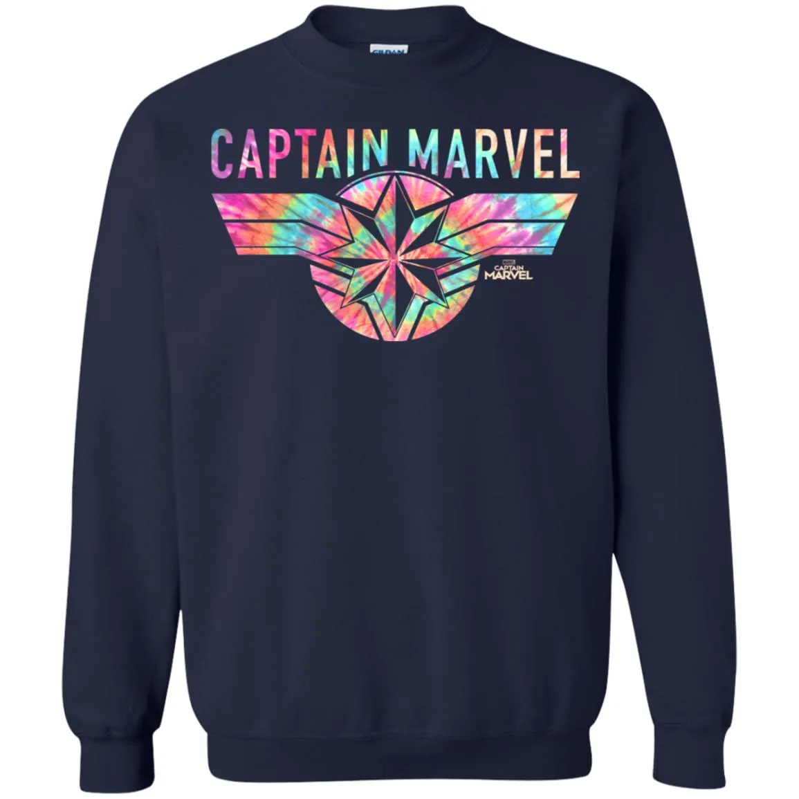 Captain Marvel Logo Banner Tie Dye Colors Crewneck Pullover Sweatshirt