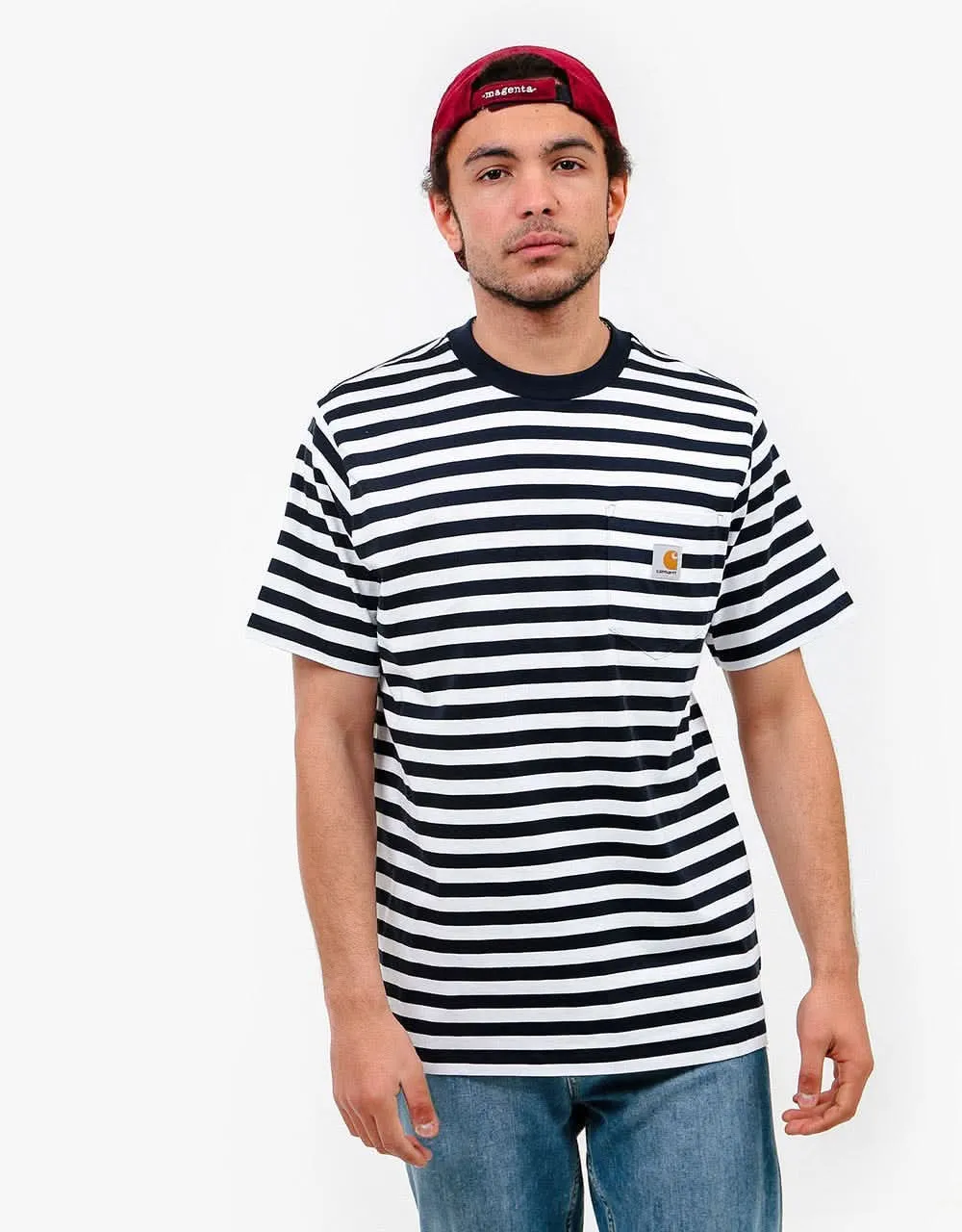 Carhartt WIP S/S Scotty Pocket T-Shirt - Scotty Stripe-Dark Navy/White