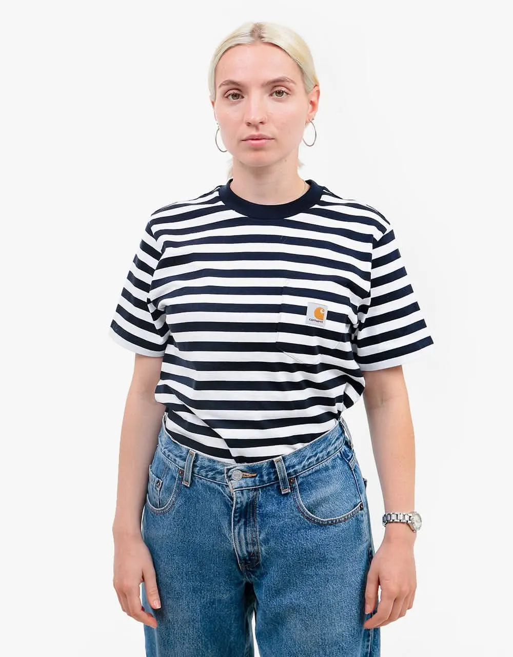 Carhartt WIP S/S Scotty Pocket T-Shirt - Scotty Stripe-Dark Navy/White