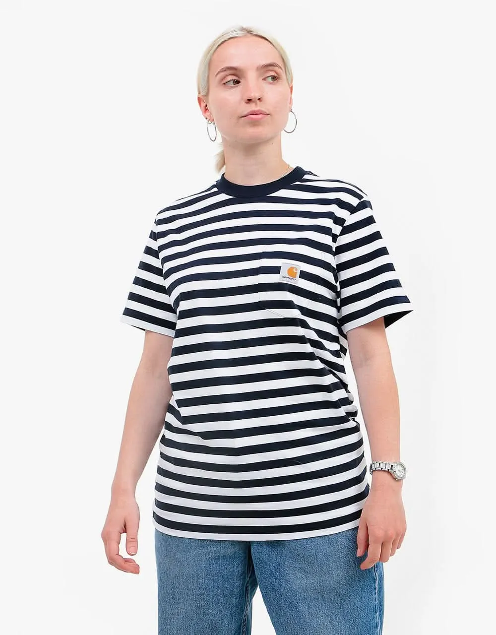 Carhartt WIP S/S Scotty Pocket T-Shirt - Scotty Stripe-Dark Navy/White