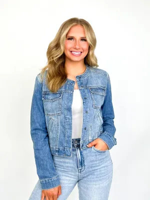 Chelsie - Collarless Denim Jacket