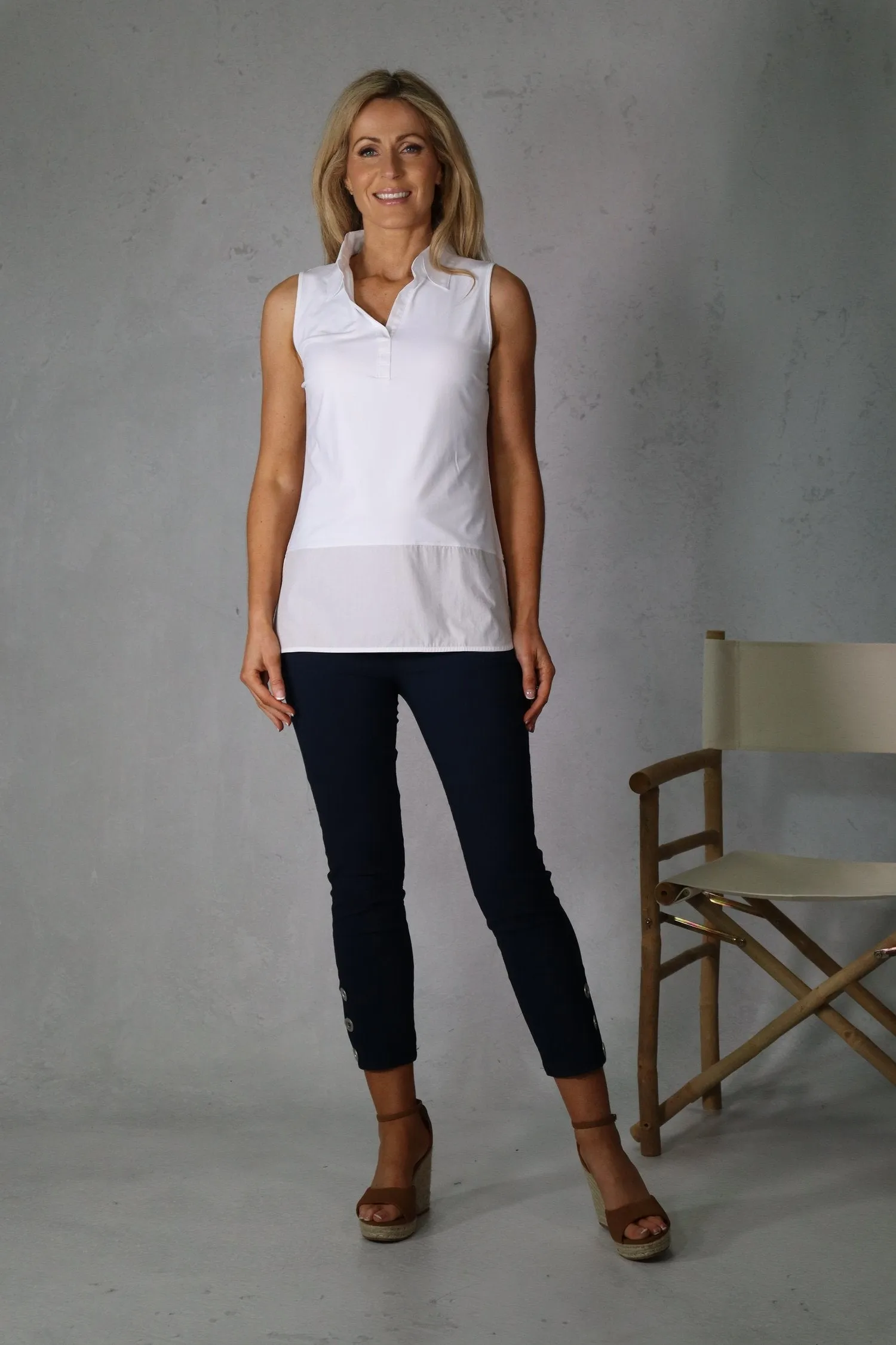 D.E.C.K By Decollage Sienna Stretchy Plain White Sleeveless Shirt