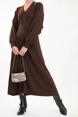 Deep Brown Knitted Dress And Short Jacket