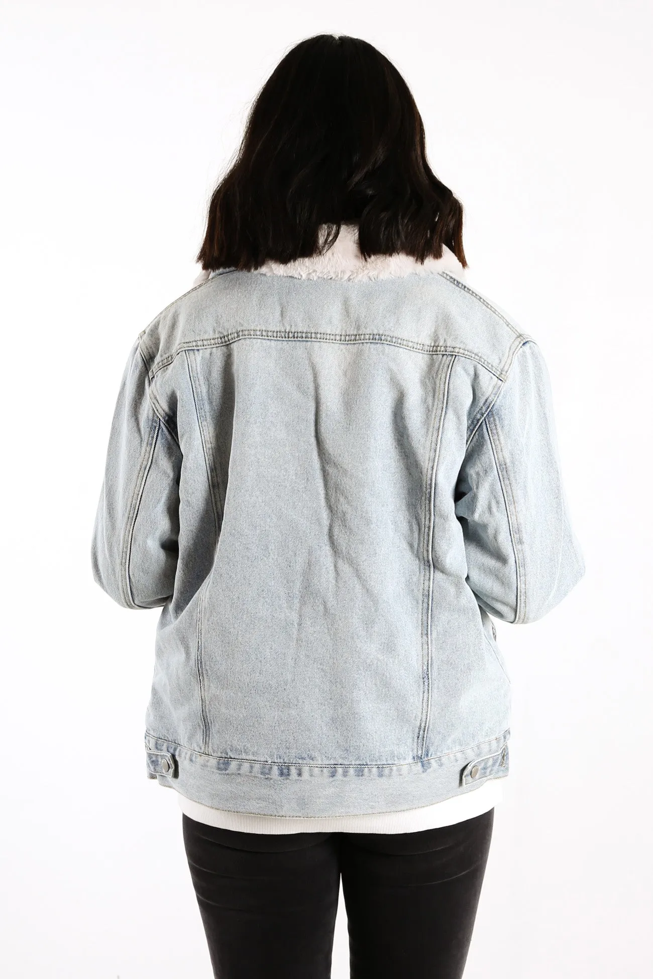 Denim Faux Fur Jacket Classic Blue