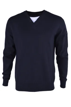 Dissident V-neck jumper with t-shirt insert in navy