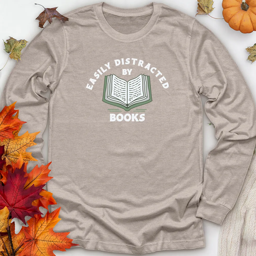 easily distracted by books unisex long sleeve tee