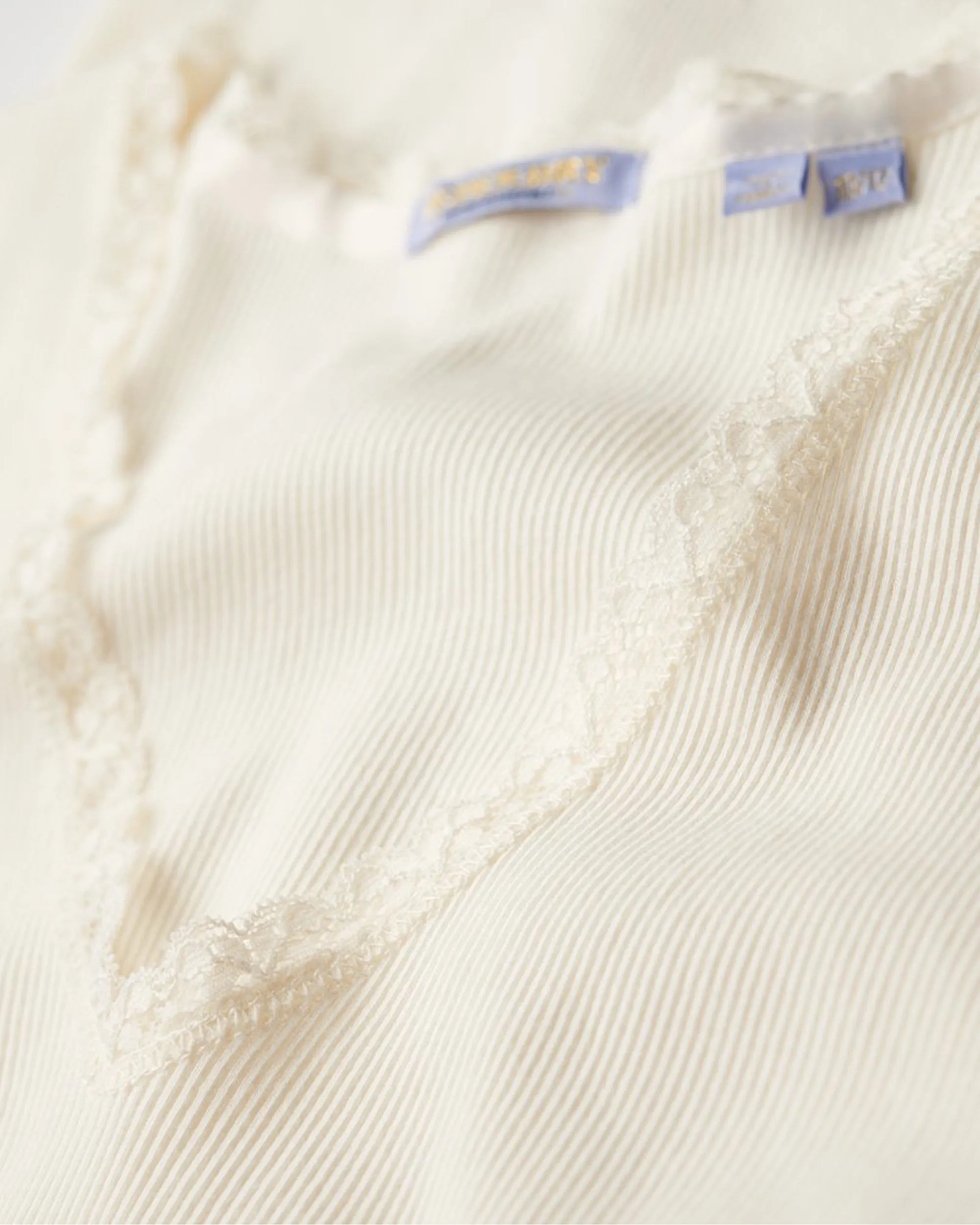 Essential Lace Trim V-Neck T-Shirt in Off White