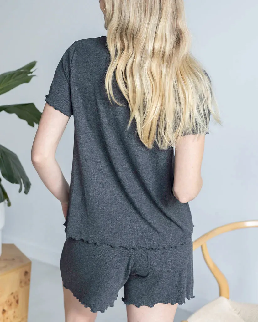 Essential Ribbed Relaxed Fit Tee in Charcoal