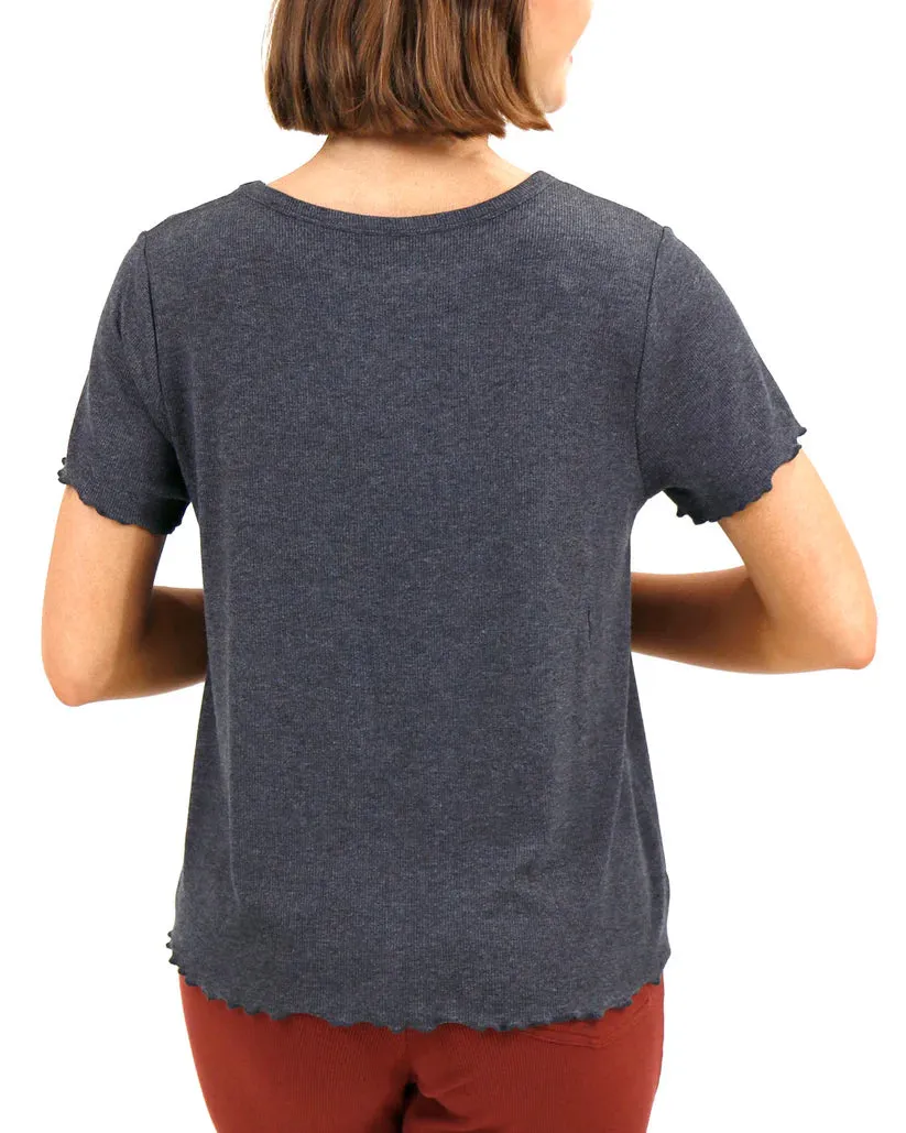 Essential Ribbed Relaxed Fit Tee in Charcoal