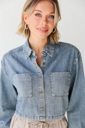 FINAL SALE - Casually Impressive Grey Denim Cropped Blouse