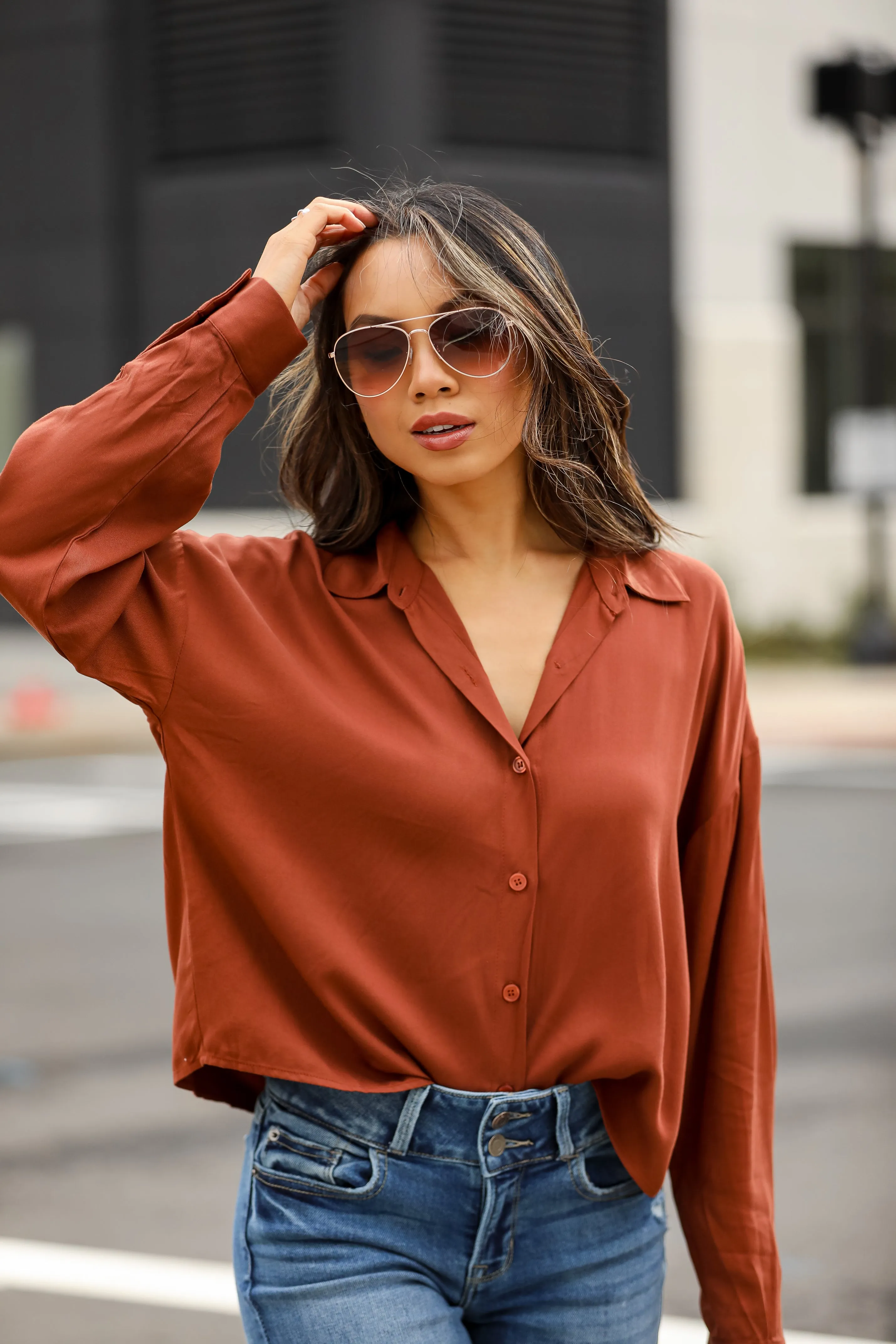 FINAL SALE - Just What I Needed Cropped Button-Up Blouse