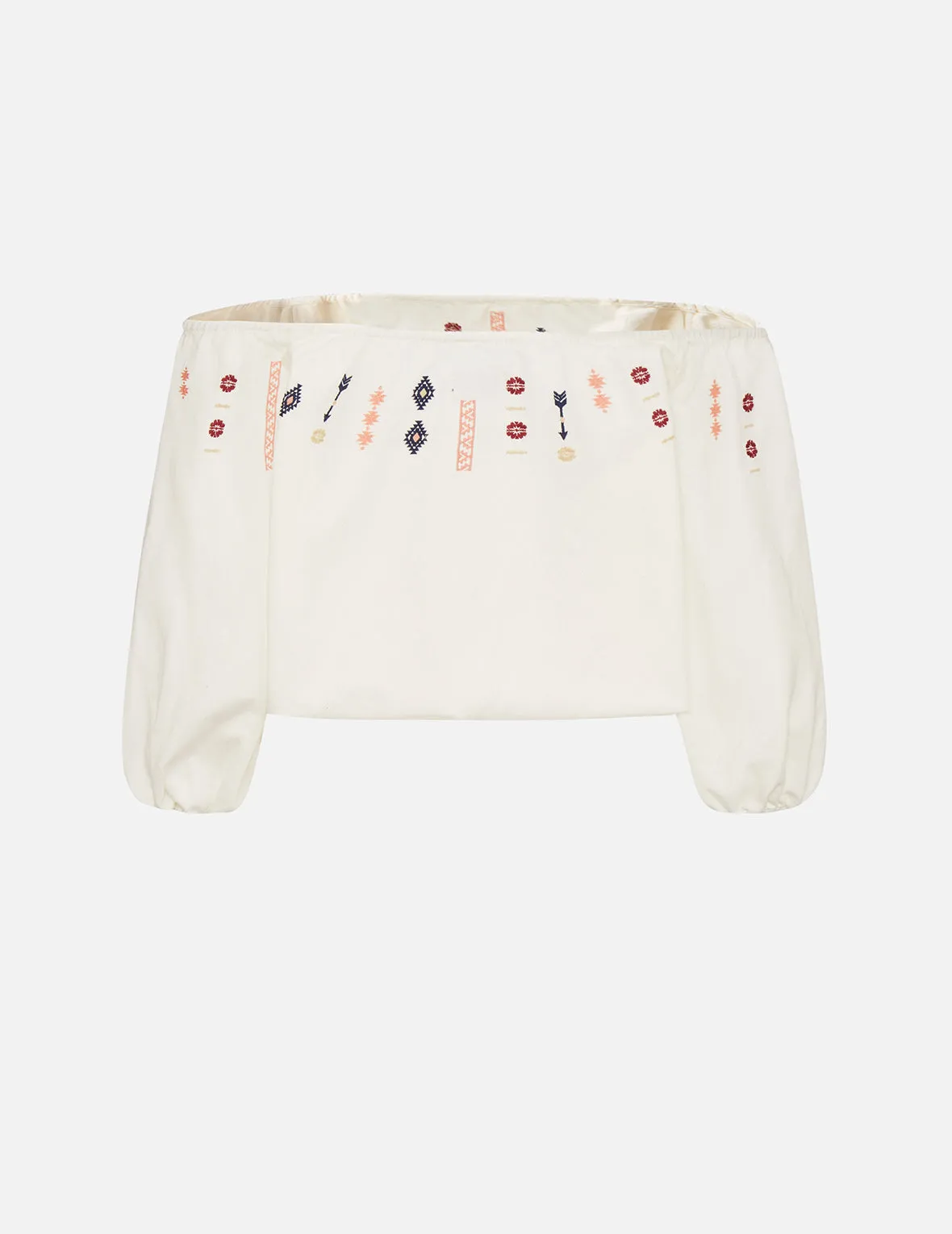 Folklore Pattern Embroidered Denim Blouse