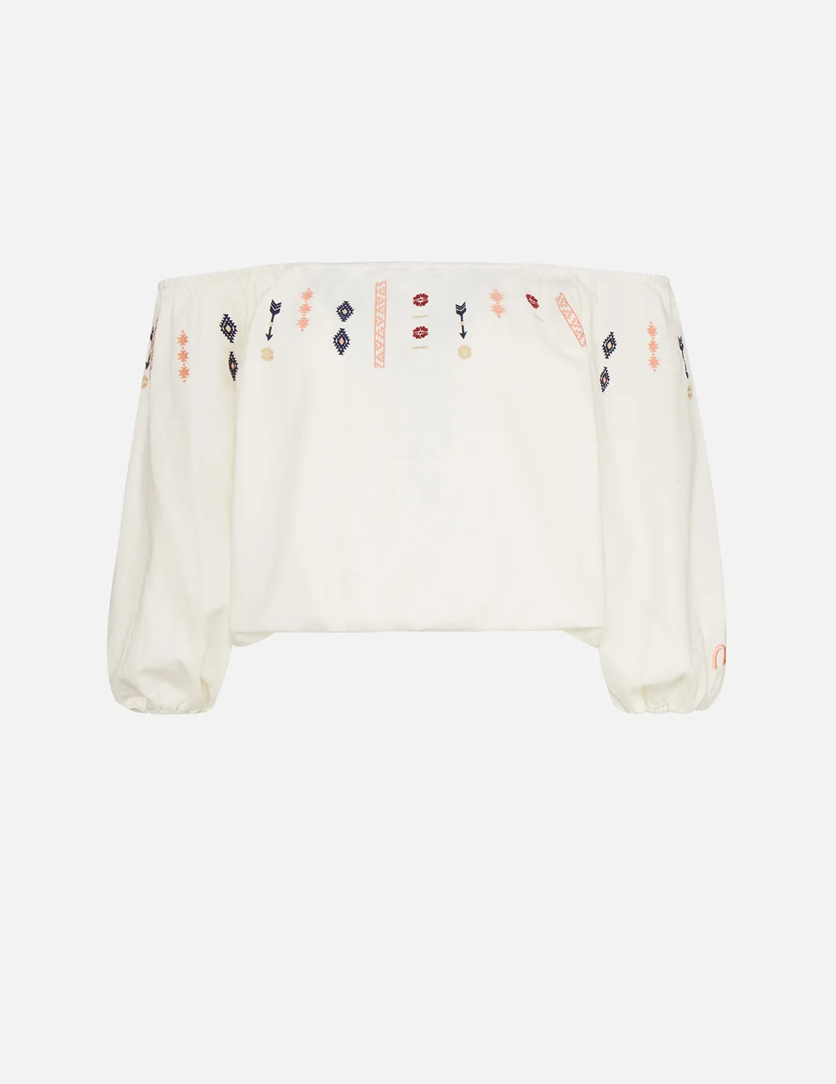 Folklore Pattern Embroidered Denim Blouse