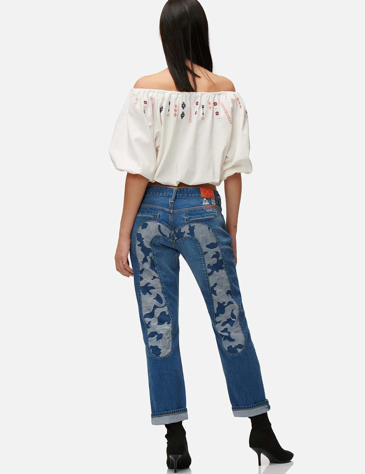 Folklore Pattern Embroidered Denim Blouse