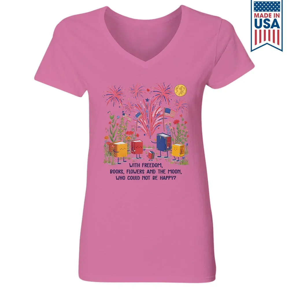 Freedom Books Flower And The Moon Book Lovers Gift Women's V-neck T-shirt TSVW555