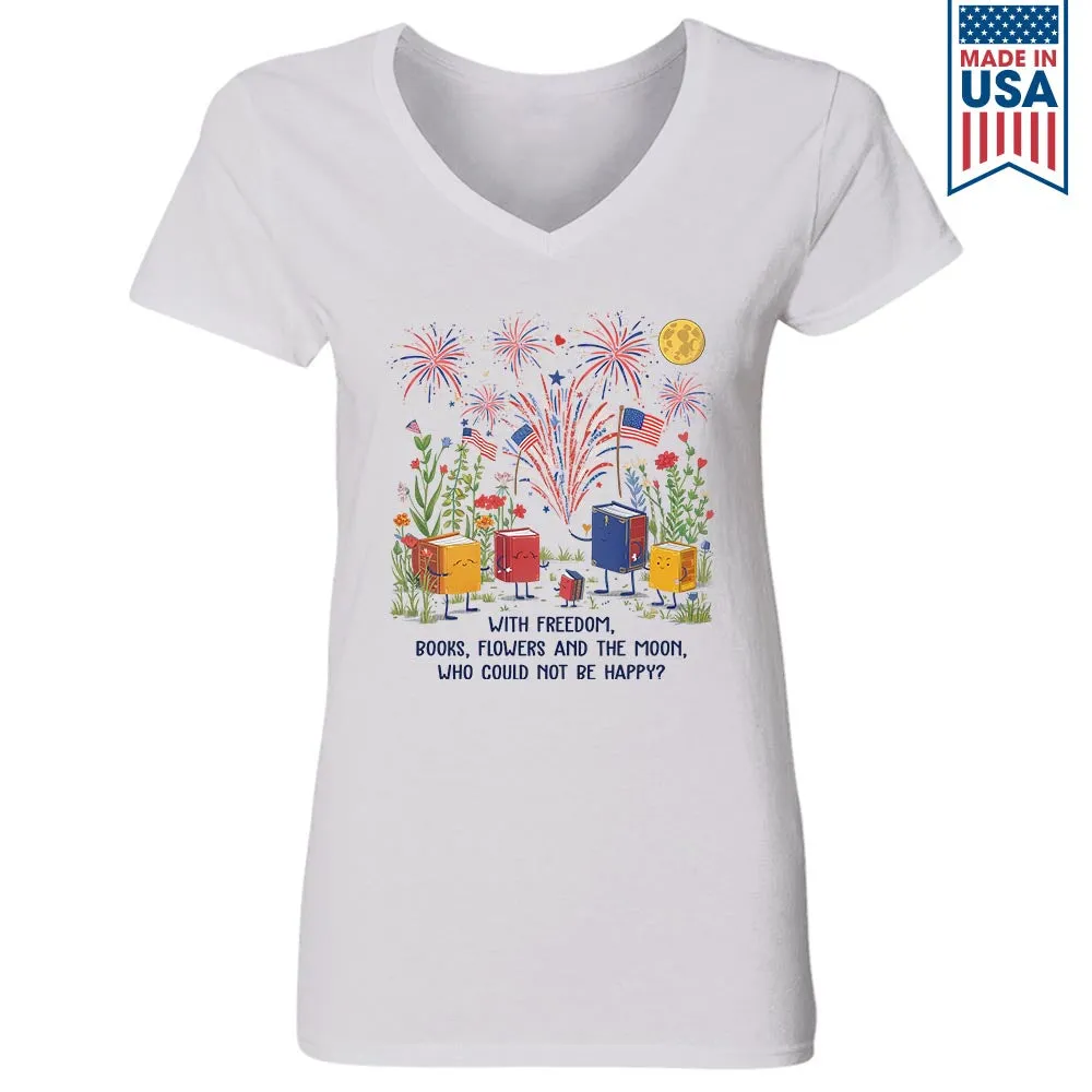 Freedom Books Flower And The Moon Book Lovers Gift Women's V-neck T-shirt TSVW555