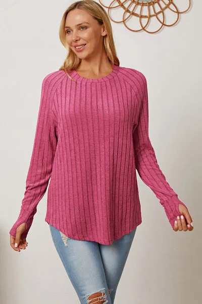 Full Size Ribbed Thumbhole Sleeve T-Shirt