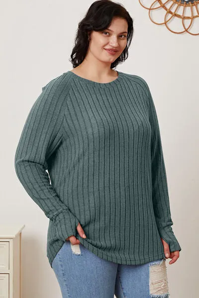 Full Size Ribbed Thumbhole Sleeve T-Shirt