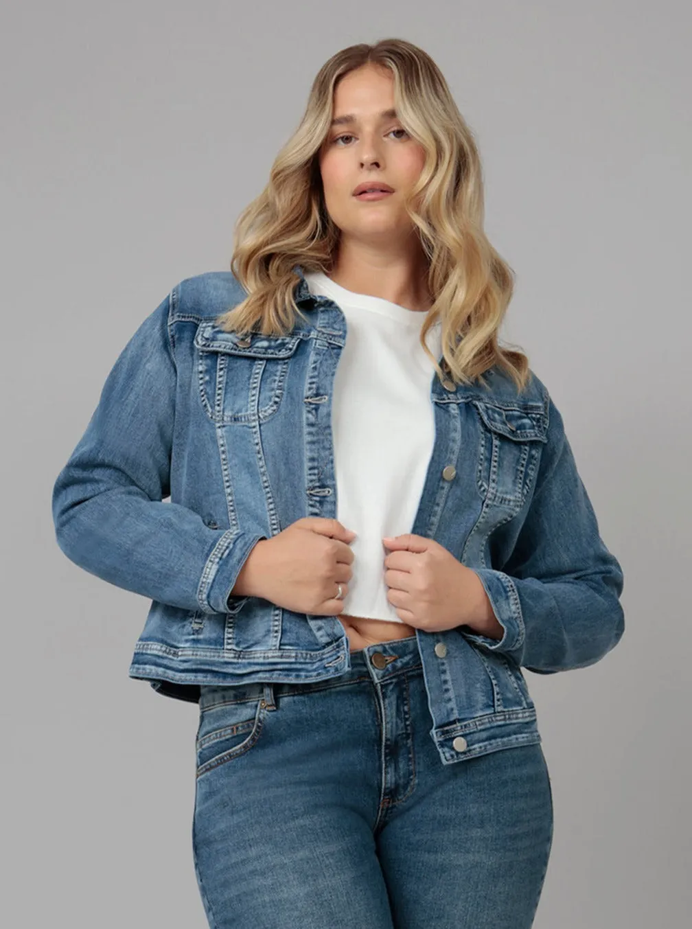 Gabriella-LBD Classic Denim Jacket - Light Blue Distressed