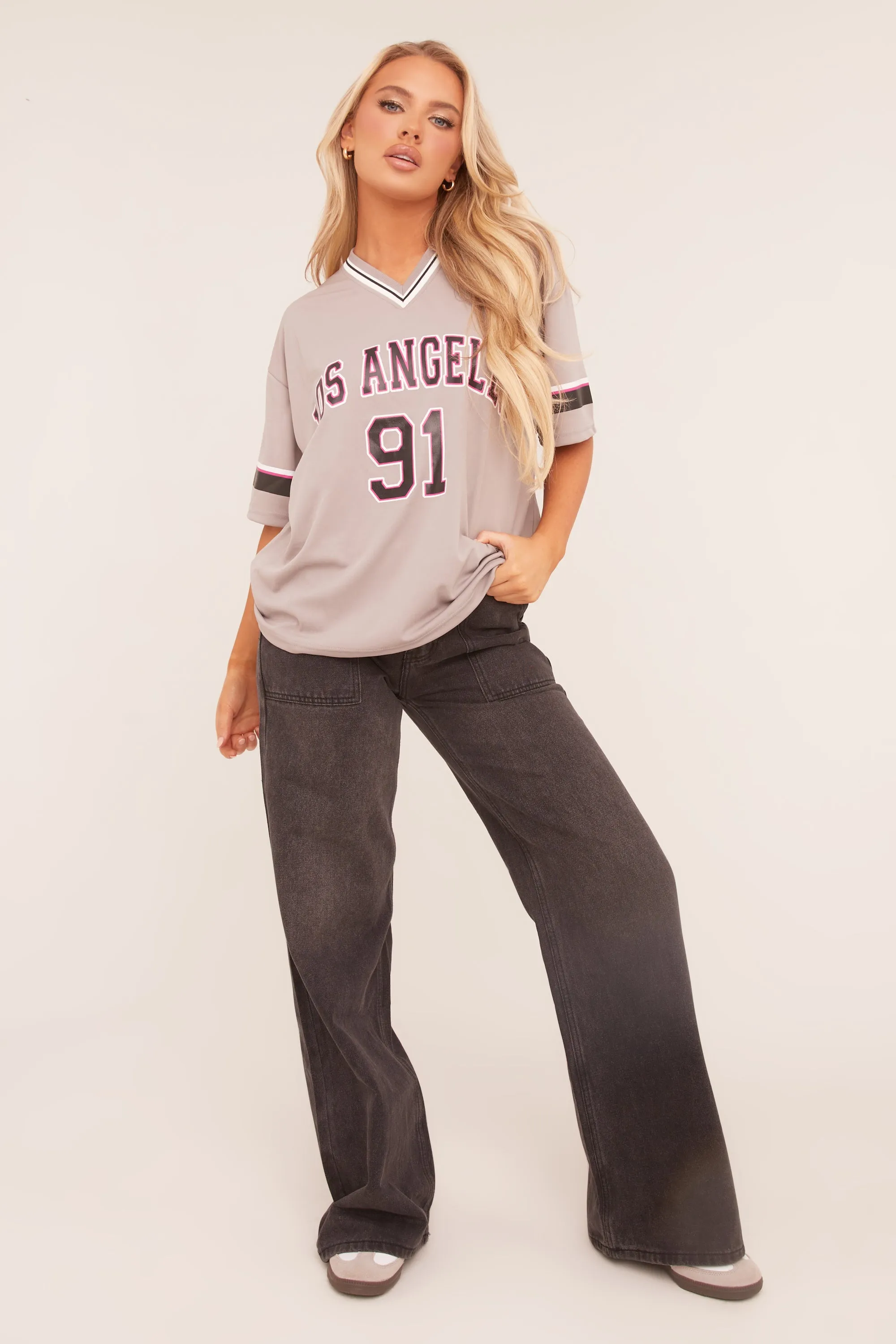 Grey Oversized Varsity Football T-shirt - Austin