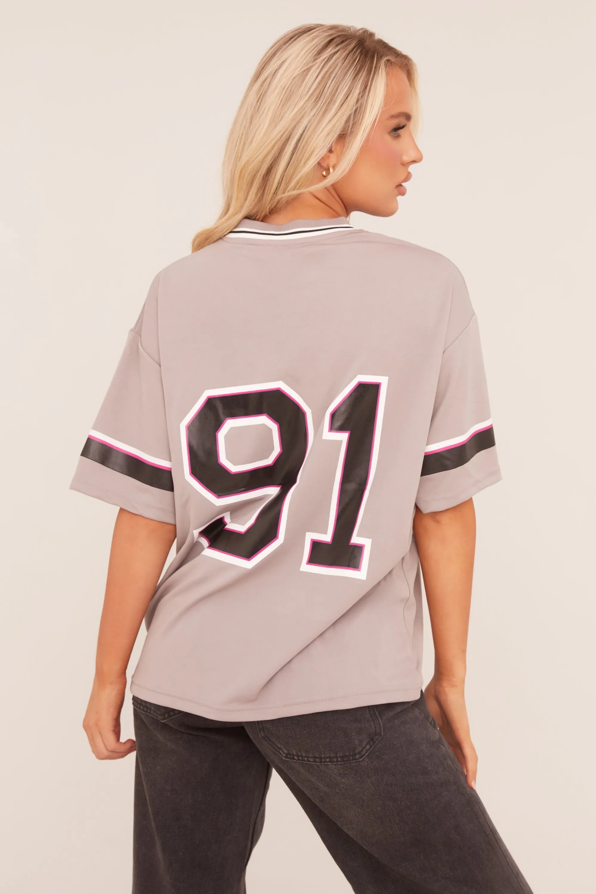 Grey Oversized Varsity Football T-shirt - Austin