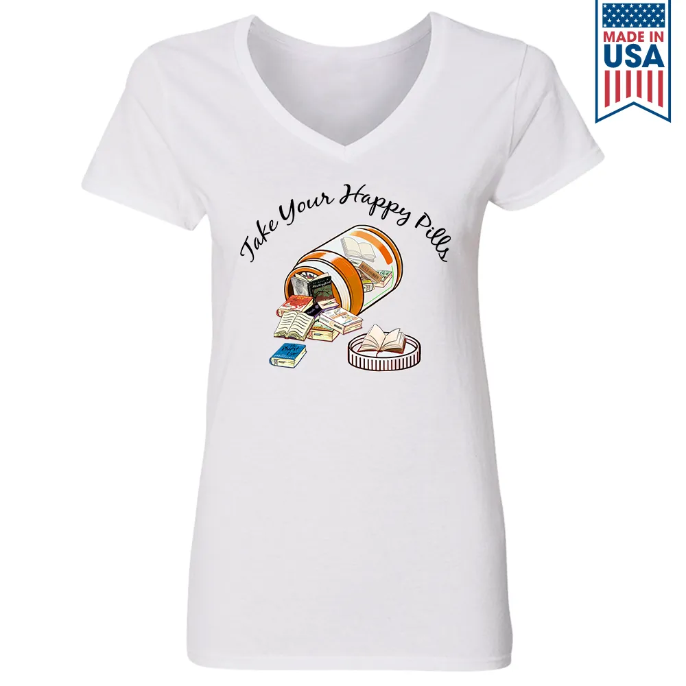 Happy Pills Book Lovers Gift Women's V-neck T-shirt TSVW369