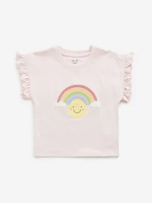 HOP Kids Light Pink Rainbow Embellished Cotton T-Shirt